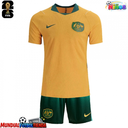 Camiseta Australia Primera Equipación Replica Mundial 2026 para niños mangas cortas (+ Pantalones cortos)
